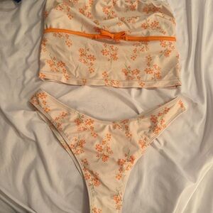 Floral Bandeau swim Set - Cream and Orange